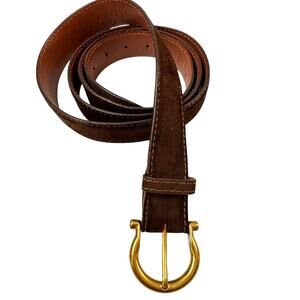 Vintage J.Hilburn USA Men French Calf Belt Brown Suede Gold Brass Buckle Size 55